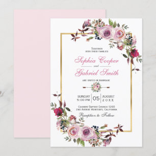 Invitación Boda floral color de rosa de color de malva rosada
