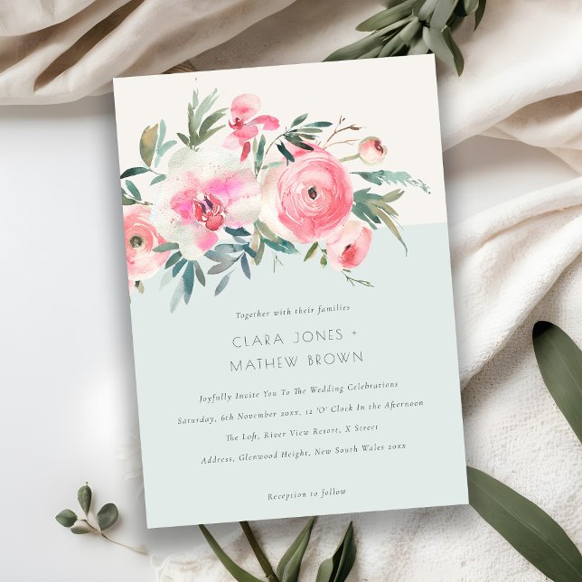 Invitación Boda floral color naranja rosa rosa azul (Subido por el creador)