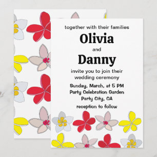 Invitación Boda floral colorida de frangipani plumeria
