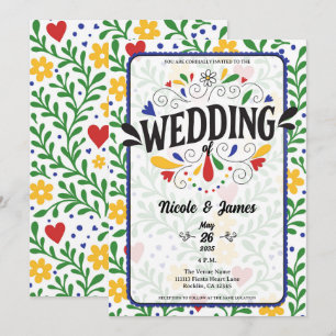 Invitación Boda floral colorida y audaz de Fiesta de Amor
