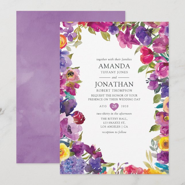 Invitación Boda floral colorido (Anverso / Reverso)
