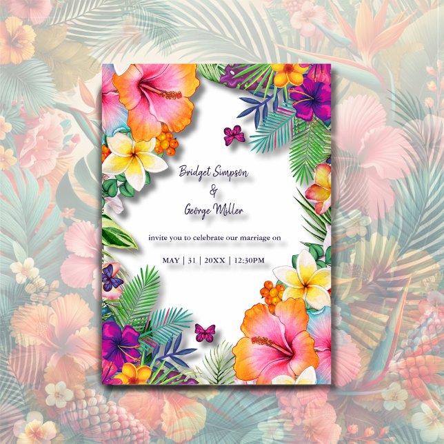 Invitación Boda floral colorido de hawaiana tropical (Subido por el creador)