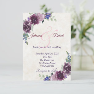 Invitación Boda floral con acuarela púrpura presupuesto
