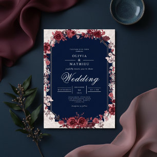 Invitación Boda floral con arco de rosa de Borgoña