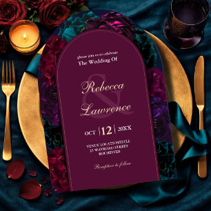 Invitación Boda floral con arco de tonos joya