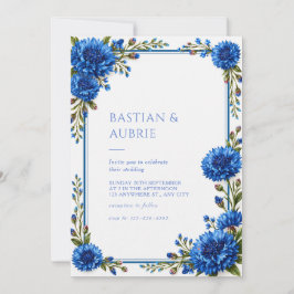 Invitación Boda Floral con Borde de Aciano Azul