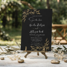 Boda Floral con Bordes de Oro Negro