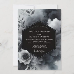Invitación Boda floral con carbón de leña con ambiente sombrí