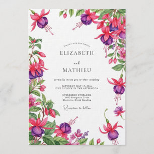 Invitación Boda floral con drapeado fucsia