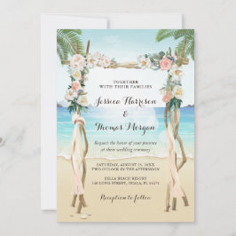 Invitación Boda floral con enramada en la playa tropical