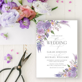 Invitación Boda floral con escritura mauve Lilac Lavender mod