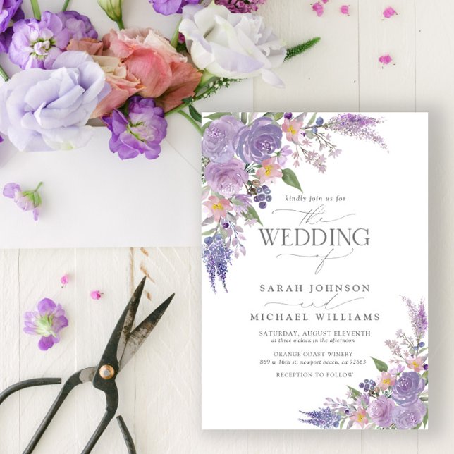 Invitación Boda floral con escritura mauve Lilac Lavender mod (Subido por el creador)