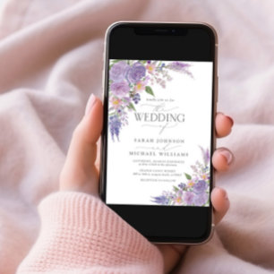 Invitación Boda floral con escritura mauve Lilac Lavender mod