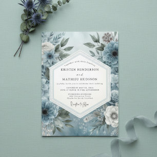 Invitación Boda Floral con Florecimiento Azul Pizarra Malhumo