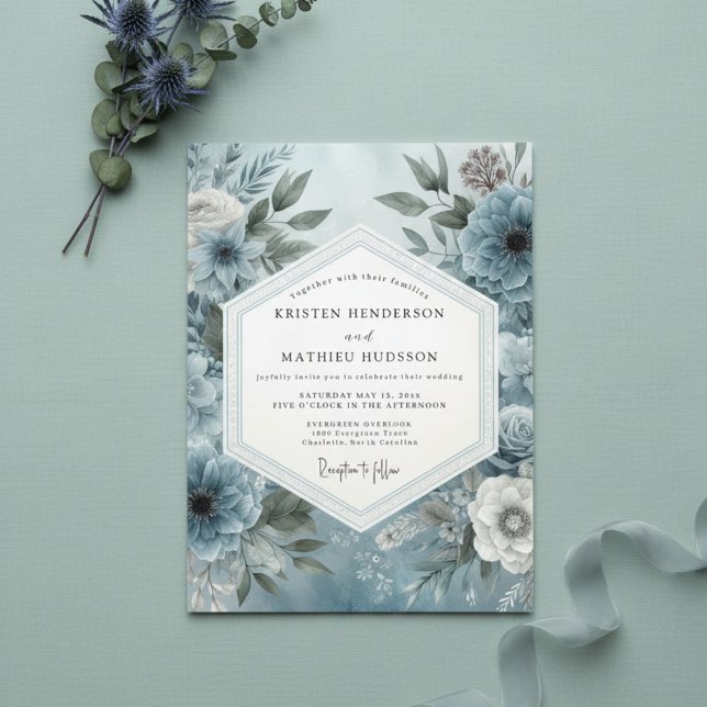 Invitación Boda Floral con Florecimiento Azul Pizarra Malhumo (Subido por el creador)