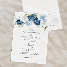 Invitación Boda floral con guión de la marina azul turbia