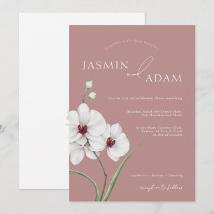 Invitación Boda floral con iniciales de orquídea blanca rosa