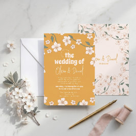 Invitación Boda floral con mostaza groovy
