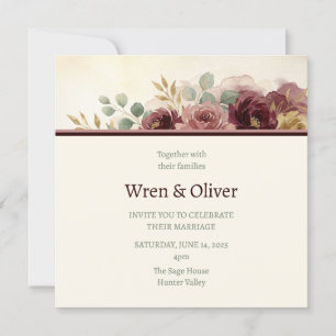 Invitación Boda floral con rubor burdeos
