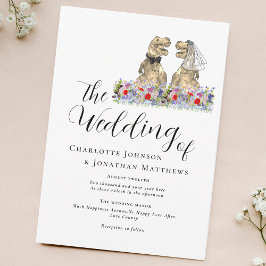 Invitación Boda floral con tema de dinosaurios