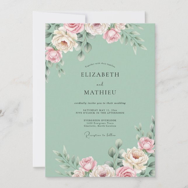 Invitación Boda floral con toque de salvia (Anverso)