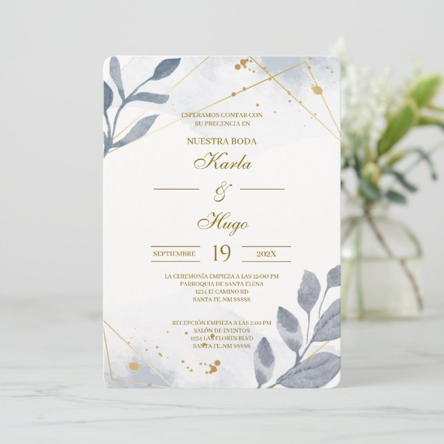 Invitación Boda floral con vegetación española (Anverso de pie)