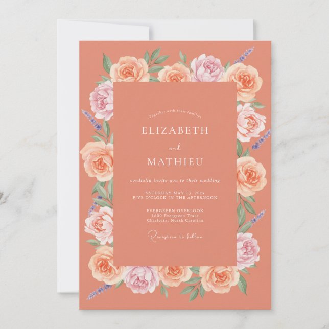 Invitación Boda Floral Coral Blossom (Anverso)