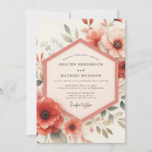 Invitación Boda Floral Coral en Flor