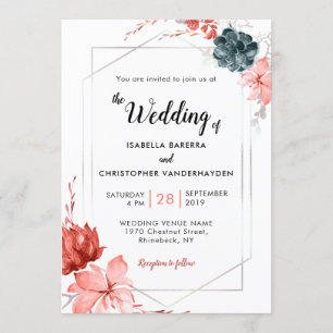 Invitación Boda floral coralina de la acuarela de Boho 2019
