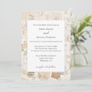 Invitación Boda floral corazón sobre de color azul claro fran