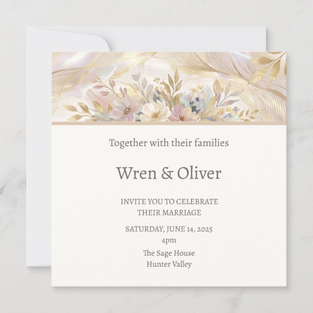 Invitación Boda floral crema (Anverso)