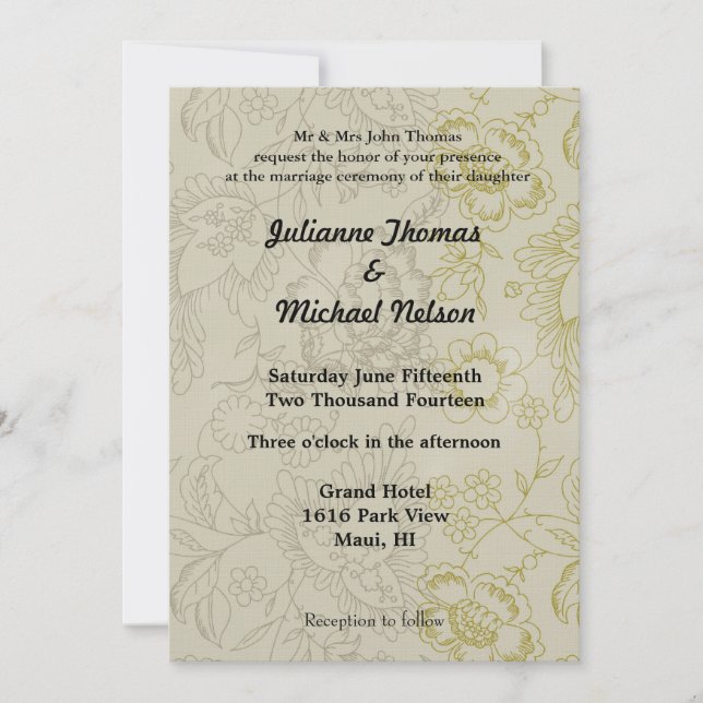 Invitación Boda floral crema (Anverso)