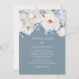 Invitación Boda floral crema azul polvoriento