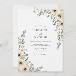 Invitación Boda Floral Crema Botánica
