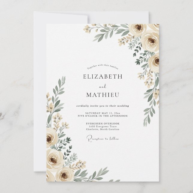 Invitación Boda Floral Crema Botánica (Anverso)