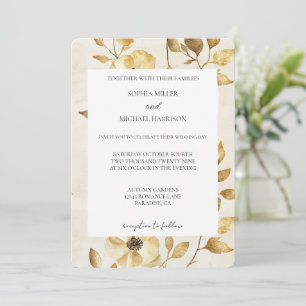 Invitación Boda floral crema dorada romántica