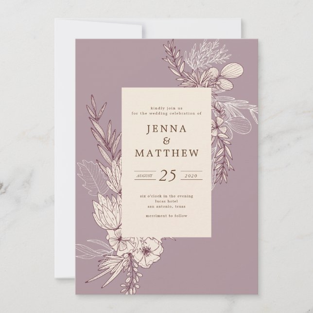 Invitación boda floral crema moderna (Anverso)