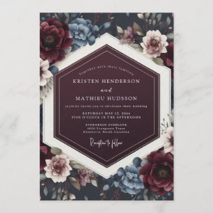 Invitación Boda Floral Crepuscular Carmesí