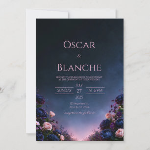 Invitación Boda Floral Crepuscular Índigo Medianoche