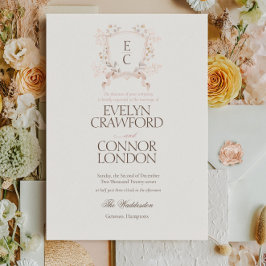 Invitación Boda Floral Crest Rosa Elegante Rubor