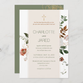 Invitación Boda floral cristiana verde y borgoñona