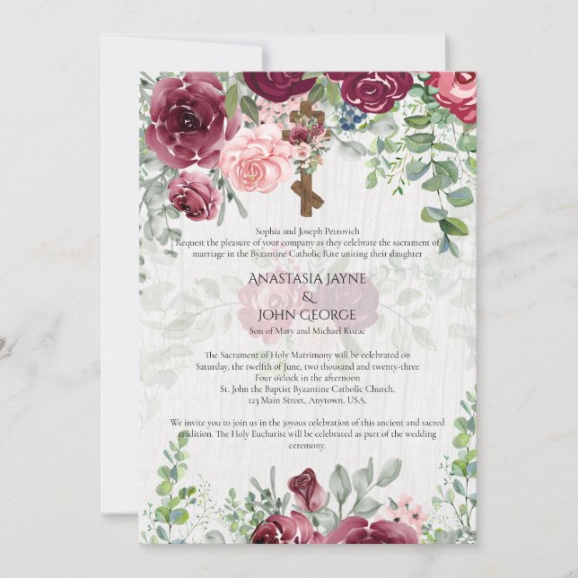 Invitación Boda floral cruzada tradicional de BYZANTINA (Anverso)