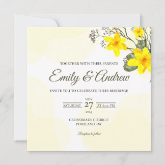 Invitación Boda floral cuadrada acuarela de lirio amarillo