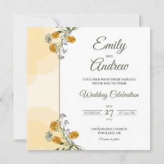 Invitación Boda floral cuadrada acuarela Rosa amarilla
