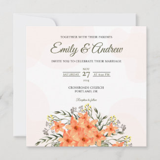 Invitación Boda floral cuadrada de acuarela de lirio de meloc