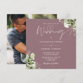 Invitación Boda floral cuadrada de foto de color malva y vege