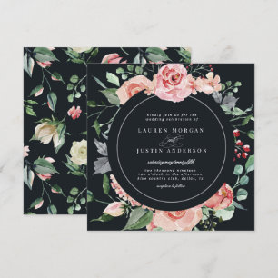 Invitación boda floral cuadrada elegante de flor de medianoch