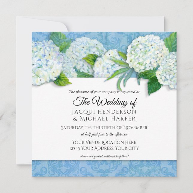 Invitación Boda floral cuadrado elegante Damask Hydrangea (Anverso)