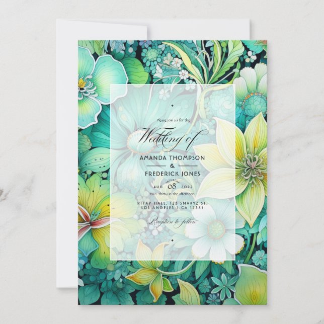 Invitación Boda Floral Cyber Lime (Anverso)