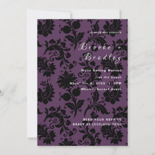 Invitación Boda Floral Damask Púrpura Oscuro